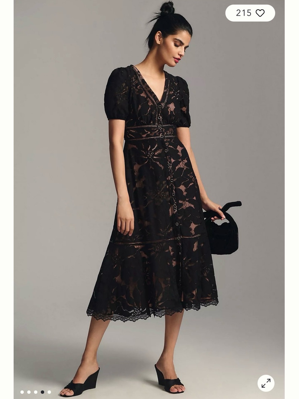 ANTHROPOLOGIE Ophelia Black Lace V-Neck Midi Dress